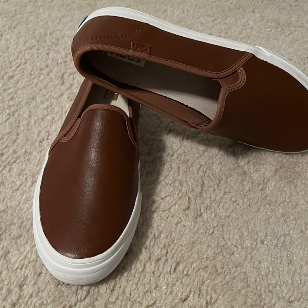 Keds women’s brown leather slip on shoes